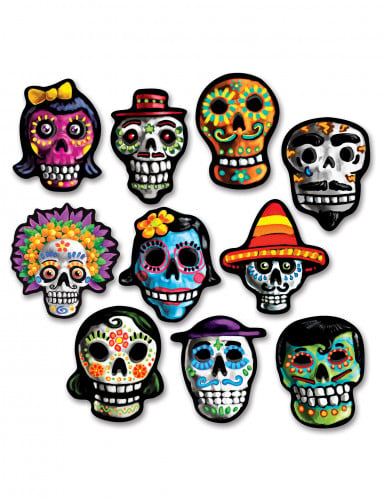 10 Mini décorations en carton Dia de los Muertos 12 x 9 cm