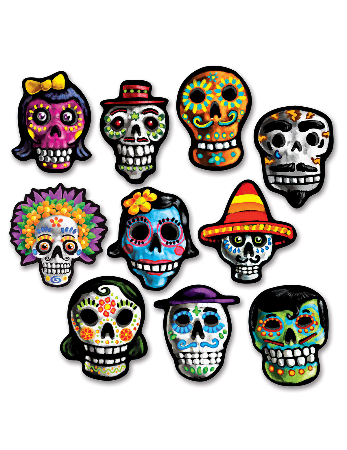 10 Mini décorations en carton Dia de los Muertos 12 x 9 cm