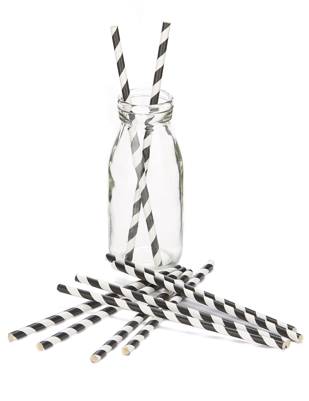10 Pailles en carton rayées noires 19,5 cm