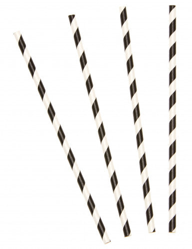 10 Pailles en carton rayées noires 19,5 cm
