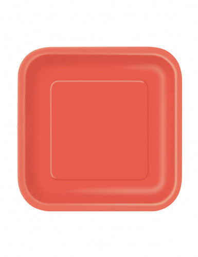 16 Petites assiettes carrées en carton rouge clair 18 cm