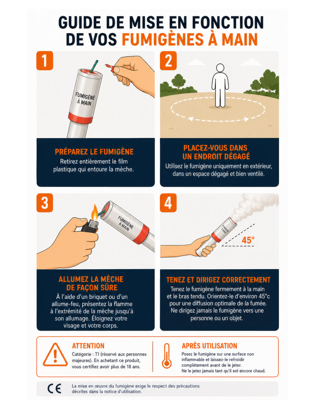 2 Fumigènes à main oranges 45 secondes