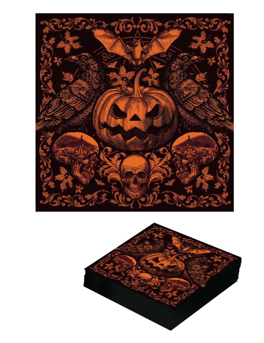 Pack décoration Restaurant Banquet Macabre — 20 Serviettes citrouille gothique 16 x 16 cm
