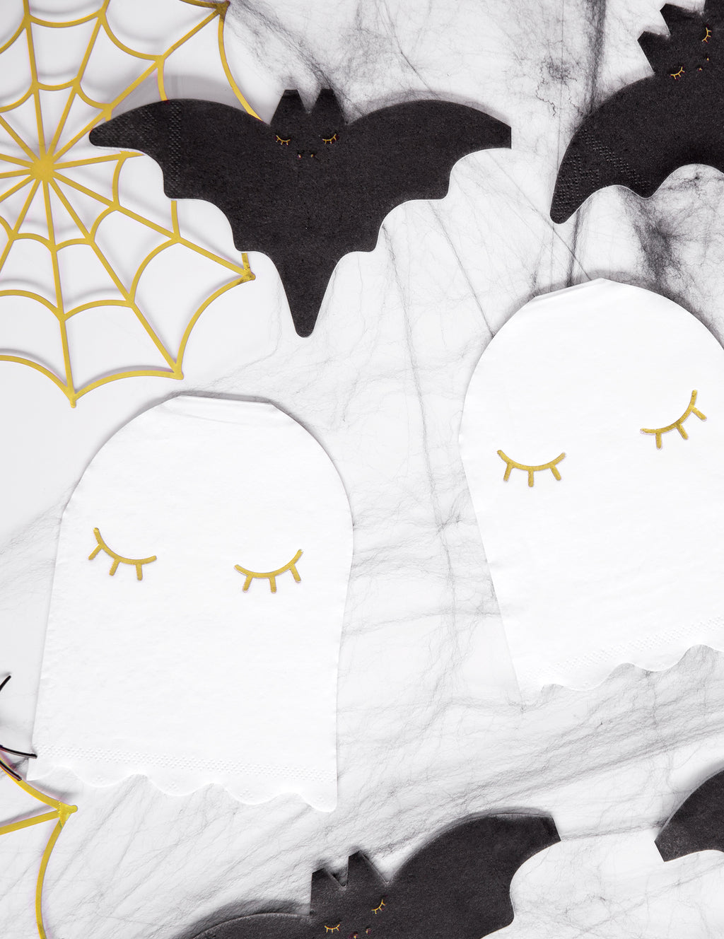 20 serviettes en papier fantôme blanches et dorées 11 x 14 cm pour halloween