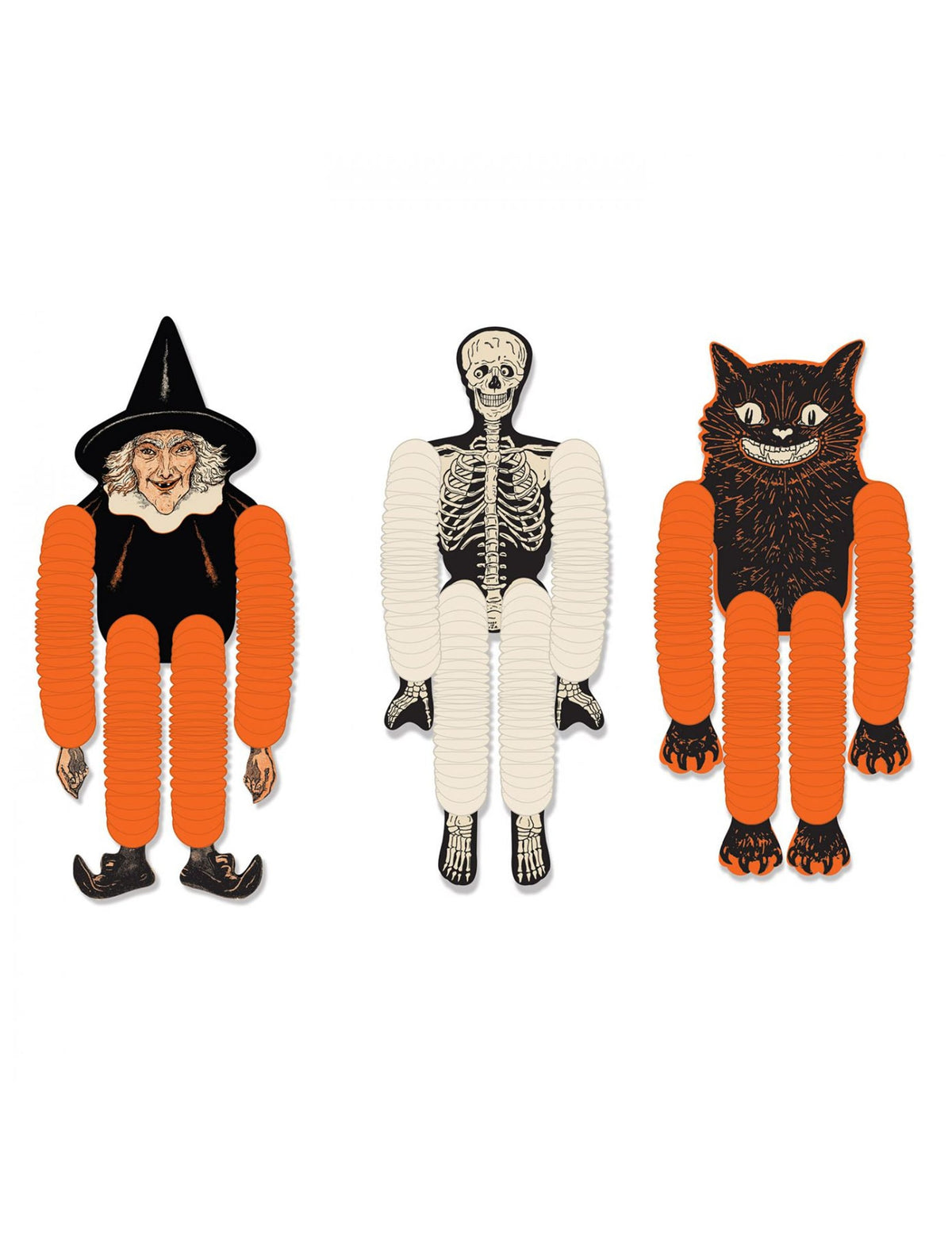 Pack décoration Boutique de la Sorcière — 3 pantins en papier à suspendre halloween 35 cm sorcière squelette