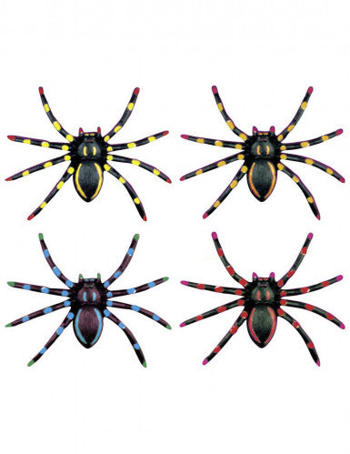 4 Araignées fluo Halloween 7.5 cm