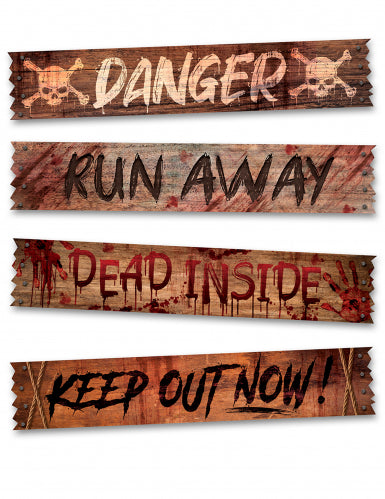 4 Bannières zone zombie 70 x 13 cm