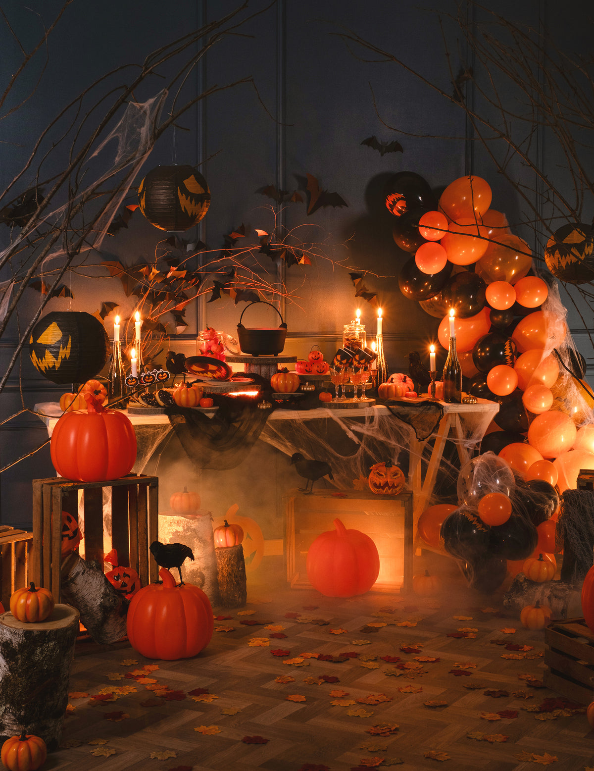 50 Ballons noirs et oranges Halloween 30 cm