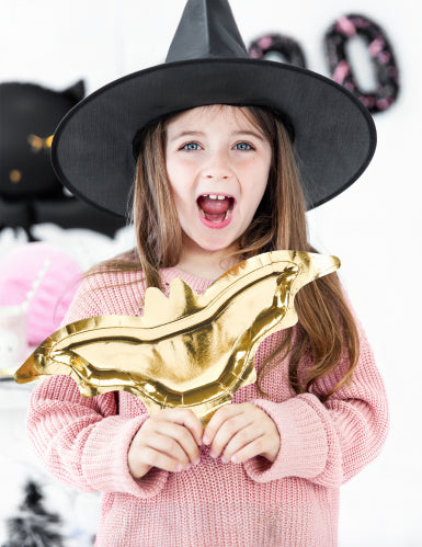 6 assiettes en carton chauve-souris dorées métallisées pour halloween