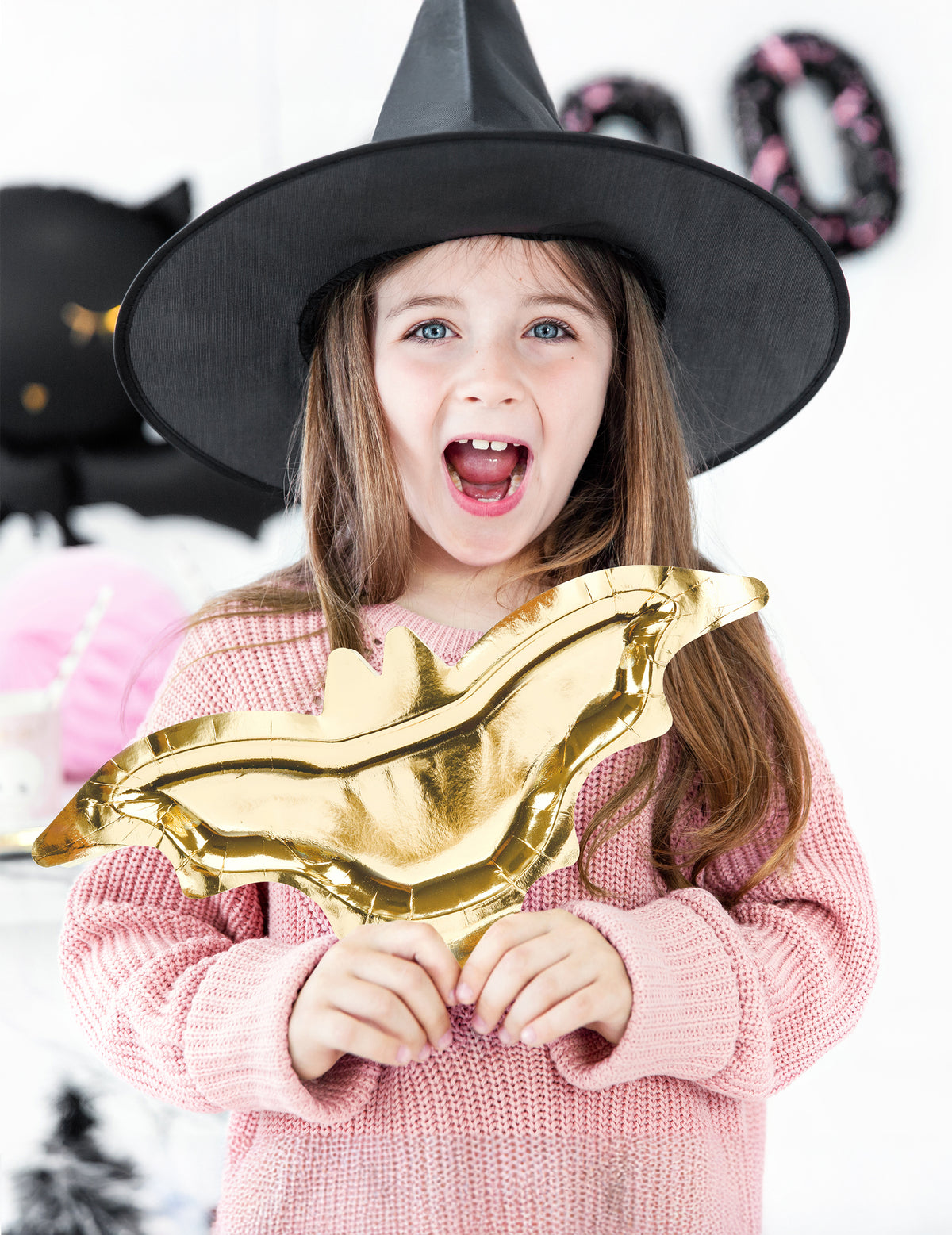 6 assiettes en carton chauve-souris dorées métallisées pour halloween