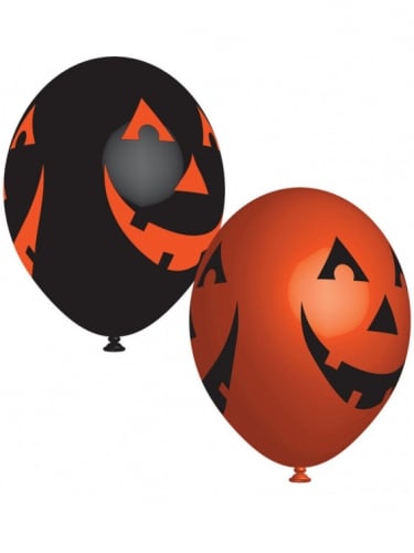 6 Ballons en latex citrouilles souriantes 27 cm