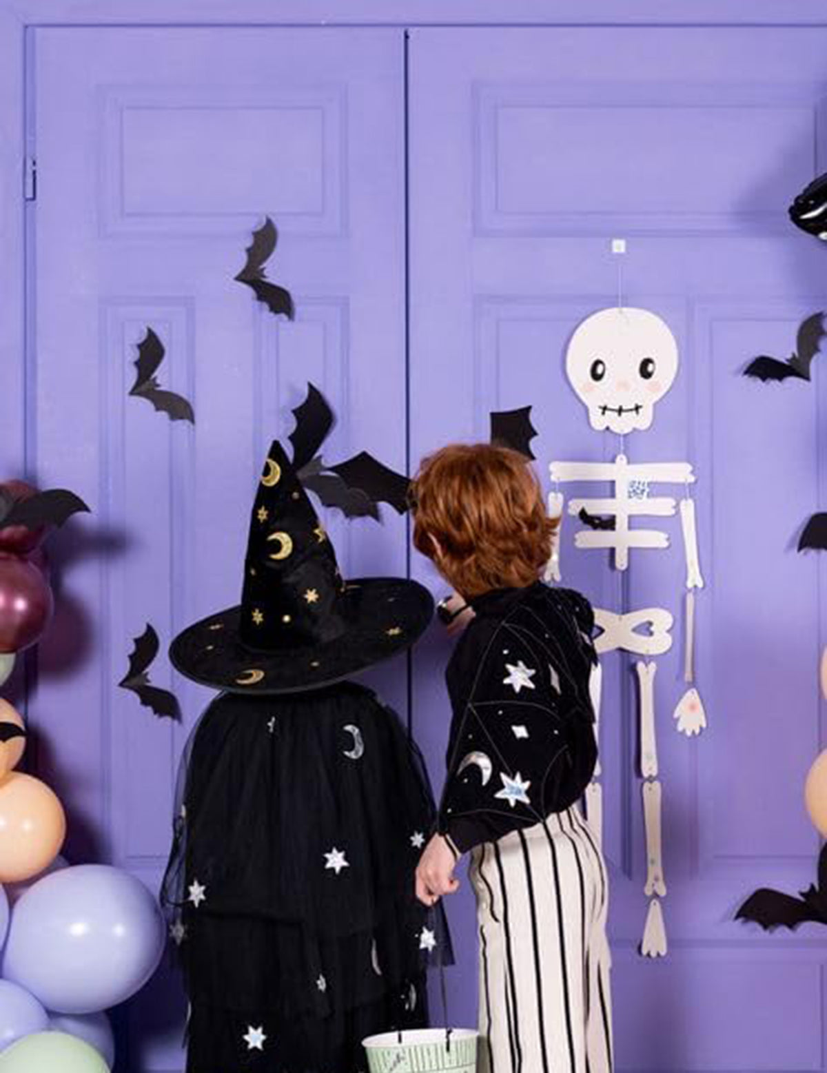 6 Décorations en papier chauve-souris noires 19 et 29 cm