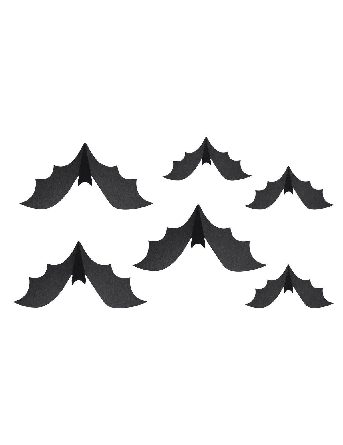 6 Décorations en papier chauve-souris noires 19 et 29 cm