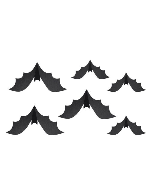 6 Décorations en papier chauve-souris noires 19 et 29 cm