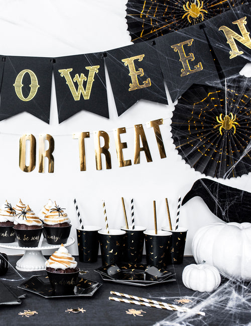 6 gobelets en carton chauve-souris noirs et dorés 220 ml pour Halloween