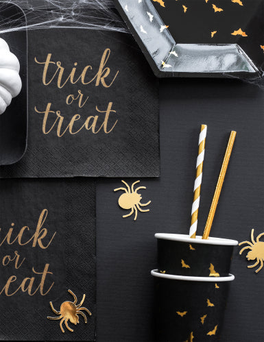 6 gobelets en carton chauve-souris noirs et dorés 220 ml pour Halloween
