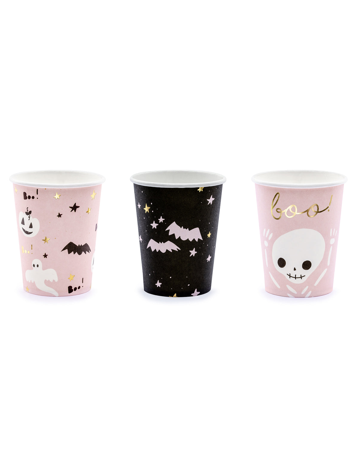 6 gobelets en carton halloween roses et noirs 220 ml mignons