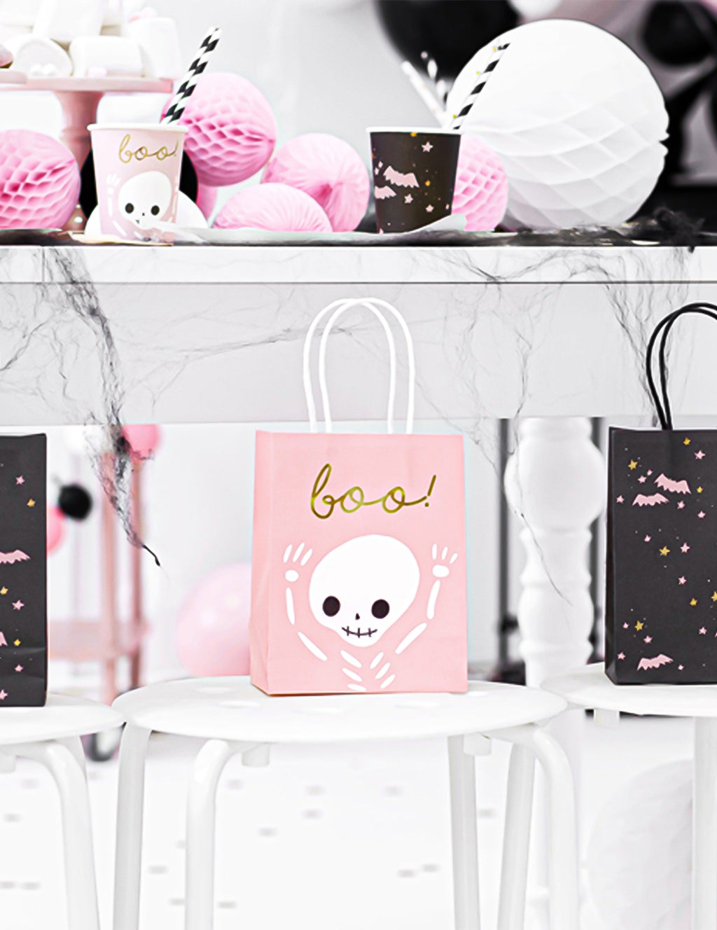 6 sacs à bonbons boo roses et blancs halloween