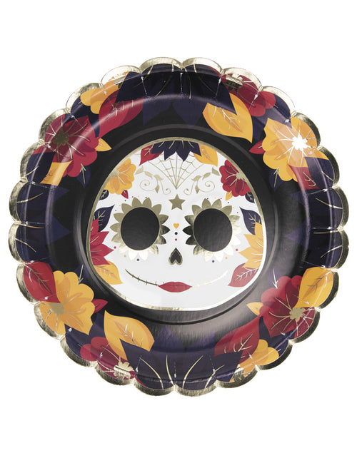 8 Assiettes festonnées en carton Dia de los muertos 23 cm