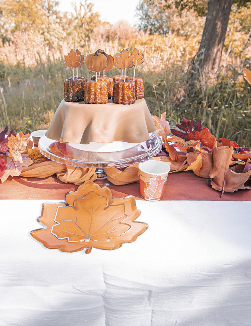 8 assiettes en carton feuille d'automne 23 cm contour doré