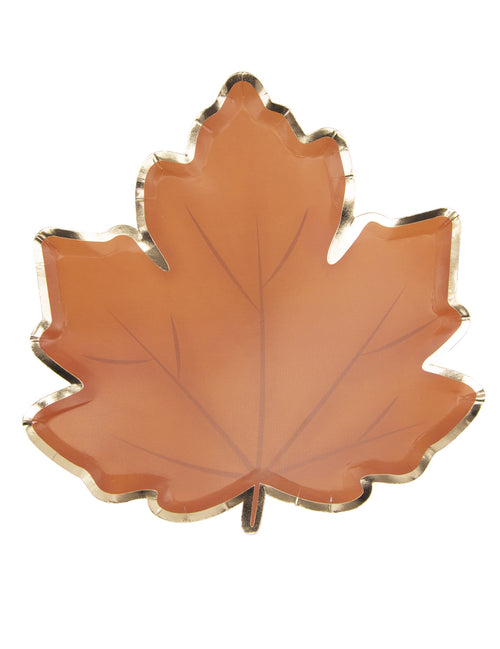 8 assiettes en carton feuille d'automne 23 cm contour doré