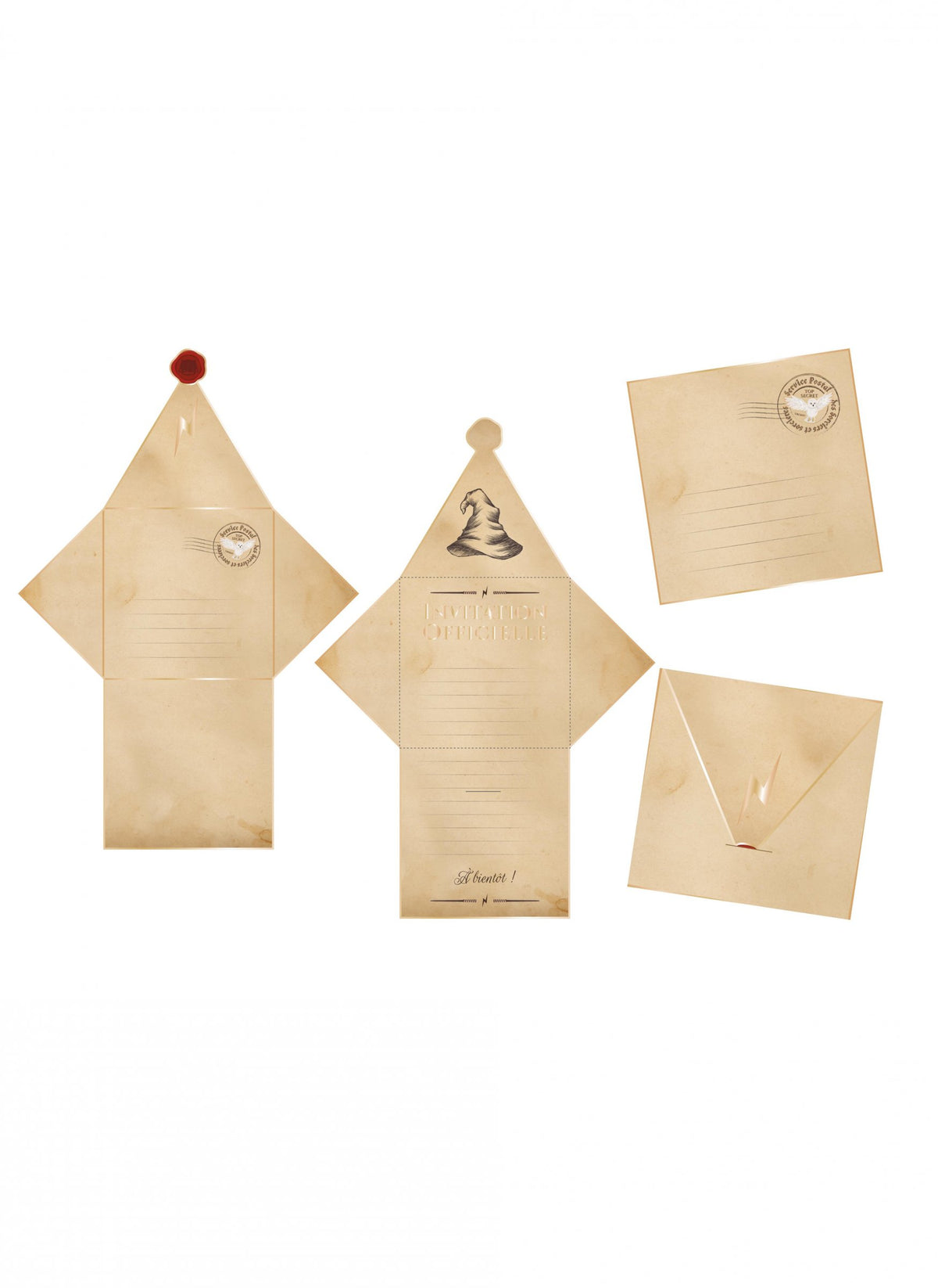 8 Invitations avec enveloppes apprenti sorcier 29 x 20 cm