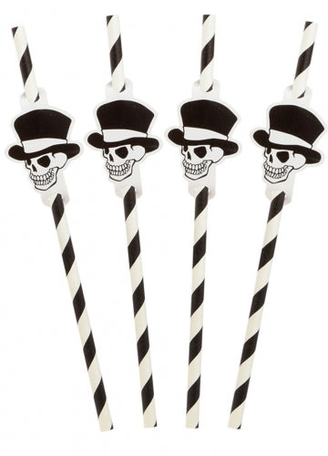 8 Pailles rayées squelette Halloween 20 cm