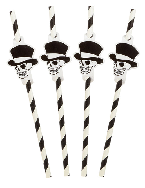 8 Pailles rayées squelette Halloween 20 cm