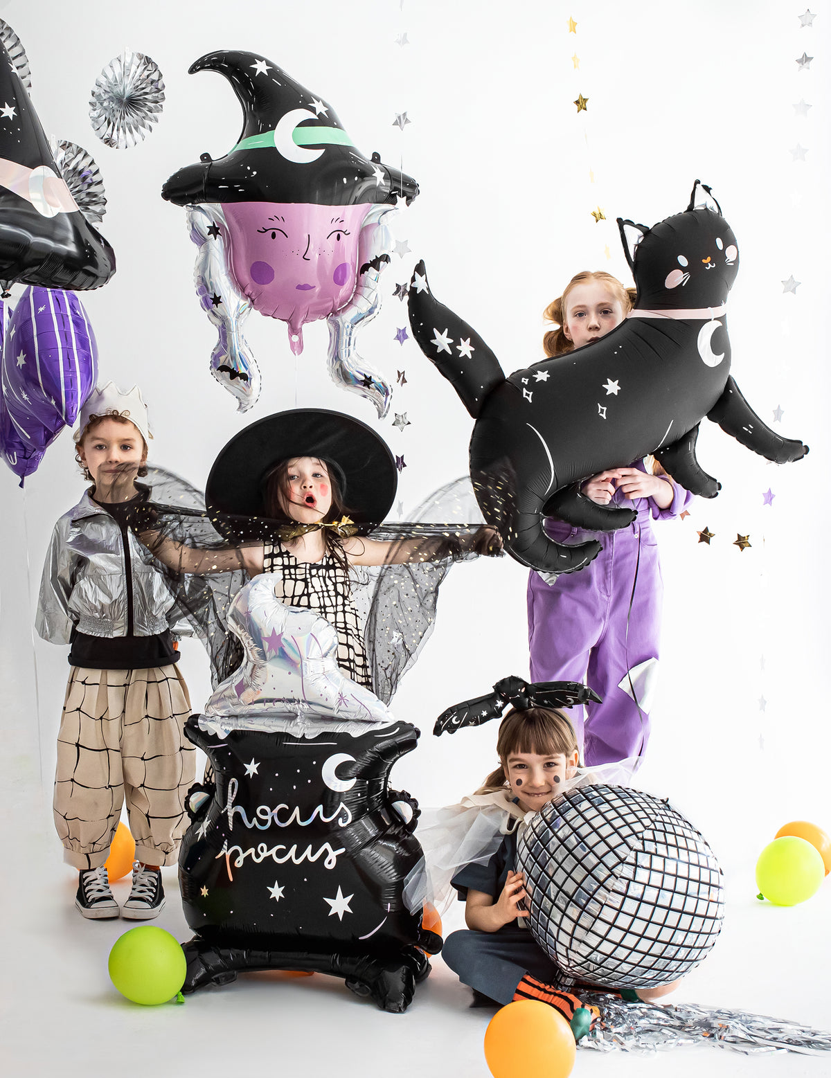 Ballon en aluminium géant chaudron 64 x 109 cm hocus pocus iridescent