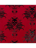 Chemin de table effet velours bordeaux motif crânes baroques noirs 3 m