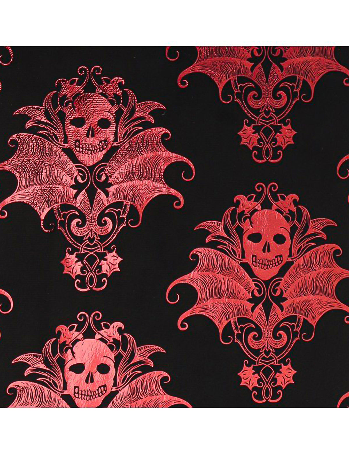 Pack décoration Bar Gothique Chic — Chemin de table effet velours noir motif crânes baroques bordeaux 3 m