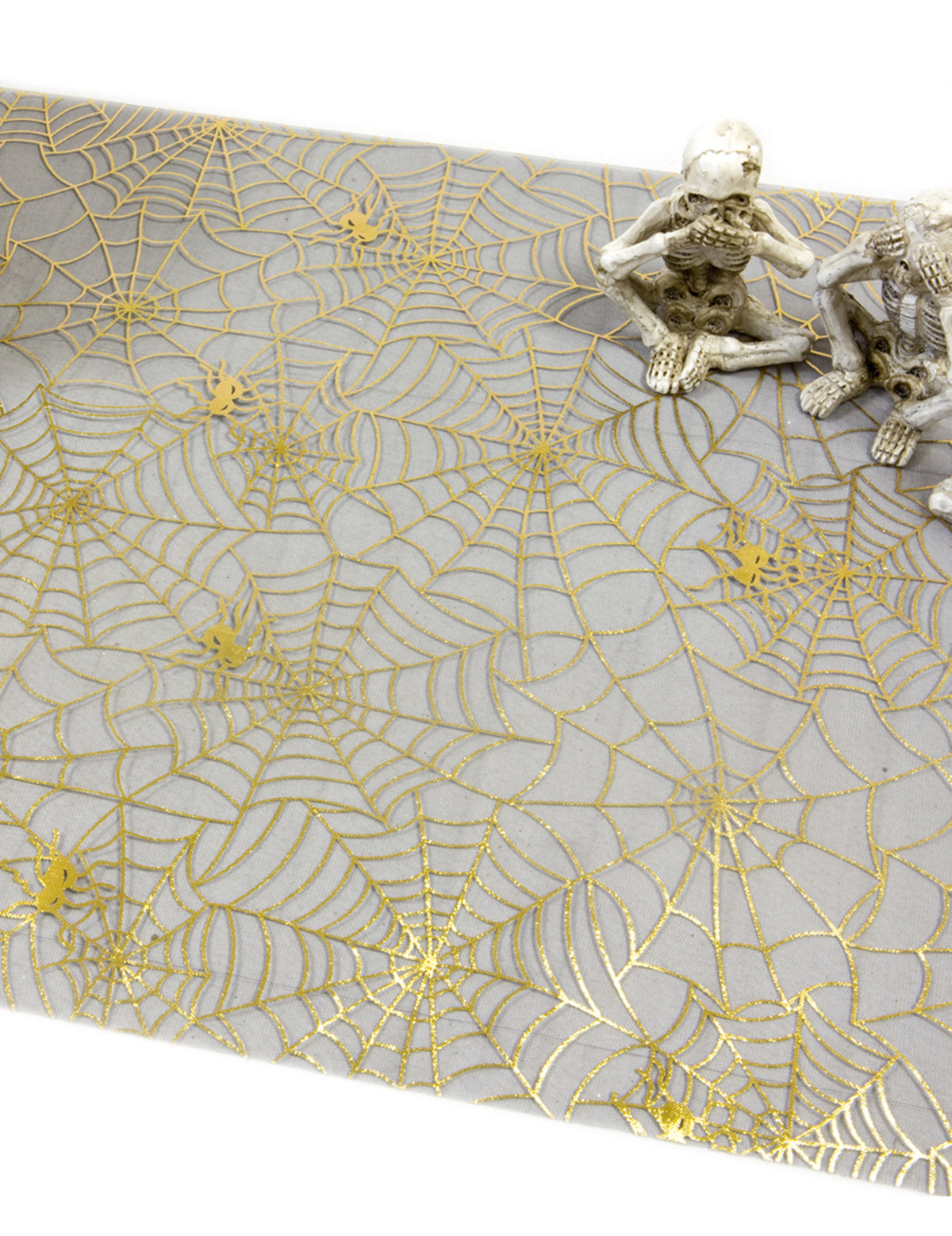 Chemin de table en organza noir toile d'araignée dorée 29 cm x 5m chic halloween