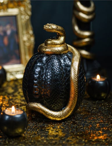 Citrouille décorative en résine noire effet peau de serpent doré 14 x 16 x 20,5 cm