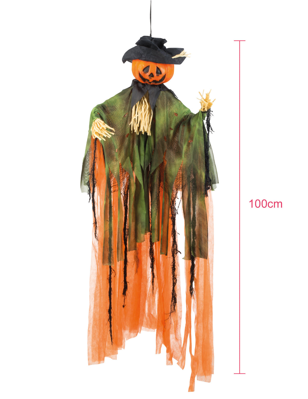 Décoration à suspendre épouvantail citrouille Halloween 1 m
