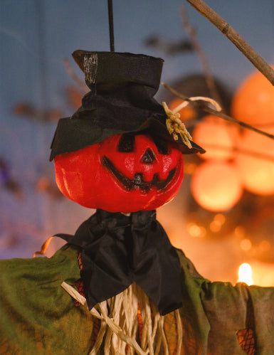 Décoration à suspendre épouvantail citrouille Halloween 1 m