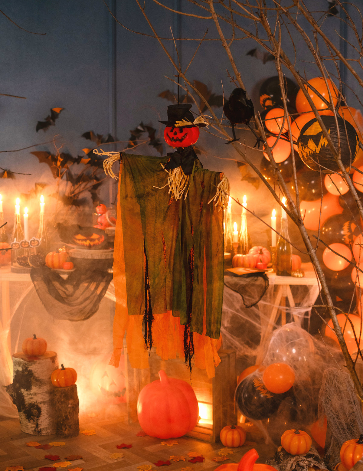 Décoration à suspendre épouvantail citrouille Halloween 1 m