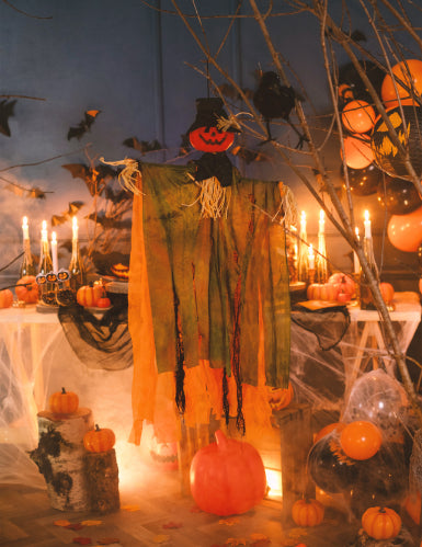 Décoration à suspendre épouvantail citrouille Halloween 1 m