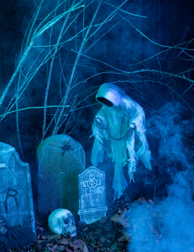 Décoration à suspendre squelette enchaîné lumineux Halloween 100 cm