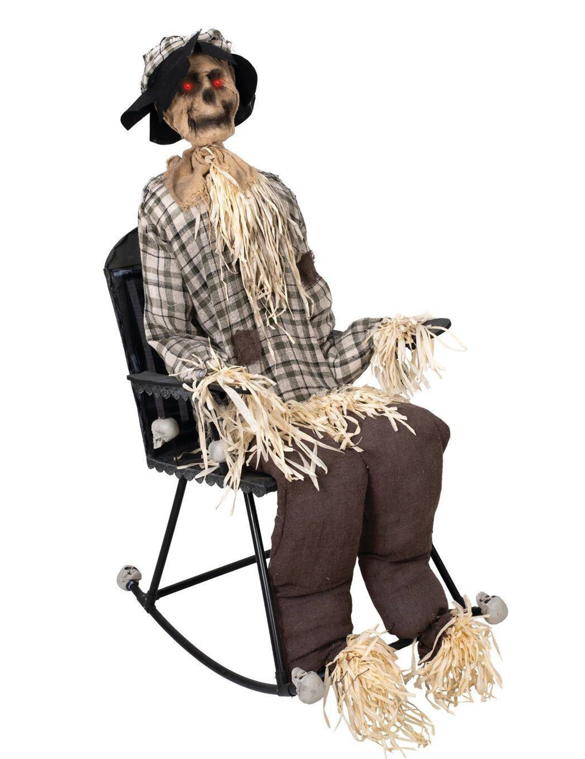 Décoration Animée Épouvantail sur Chaise à Bascule Sonore et Lumineux 120 cm