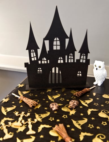 Décoration château hanté en bois noir 18 x 23 cm