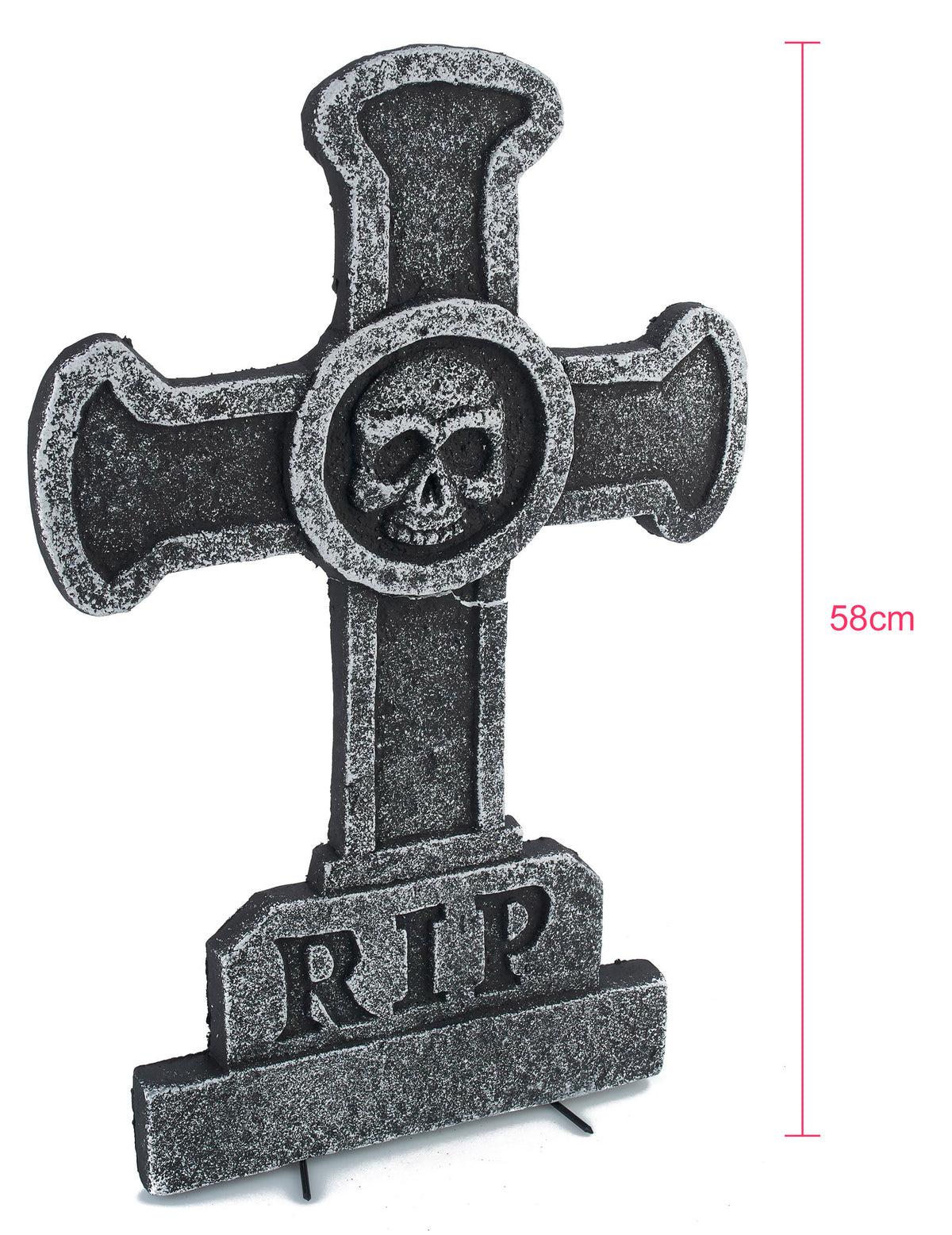 Décoration pierre tombale croix avec tête de mort 39 x 58 cm