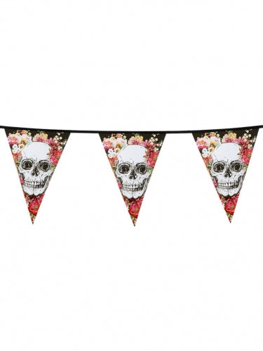 Guirlande en plastique squelette fleuri noir 6 m