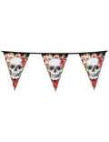 Guirlande en plastique squelette fleuri noir 6 m