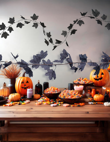 Guirlande feuilles noires 180 cm