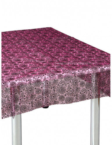 Nappe toile d'araignée rose et noire 147x147cm Halloween