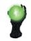 Main squelette noire avec boule de cristal lumineuse