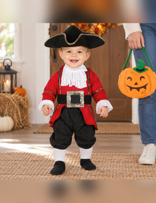 Illustration du Pack combinaison pirate rouge bébé porté, décor non inclus