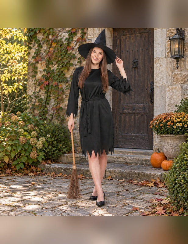 Illustration du Pack noir sorcière femme Halloween porté, décor non inclus