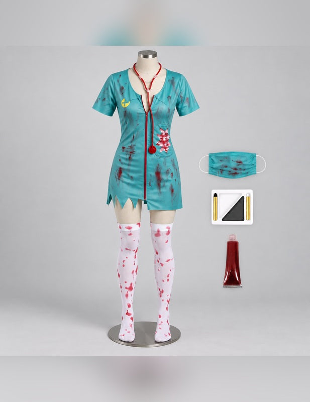 Illustration du Pack infirmière zombie femme porté, décor non inclus