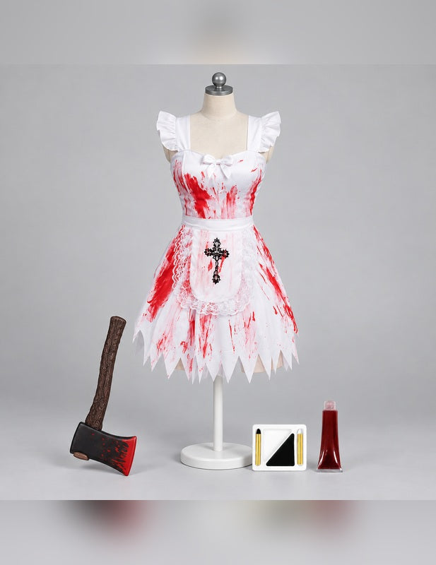 Illustration du Pack demoiselle d'honneur zombie femme Halloween porté, décor non inclus